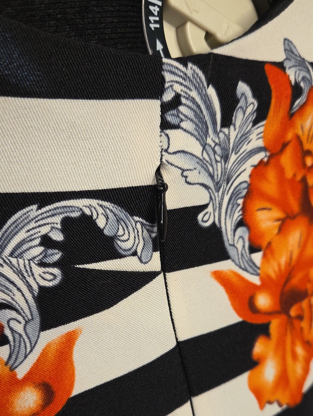 Nwot 16 Voir Voir Black & White Striped Midi Dress with Orange and Pink Floral - Picture 8 of 17